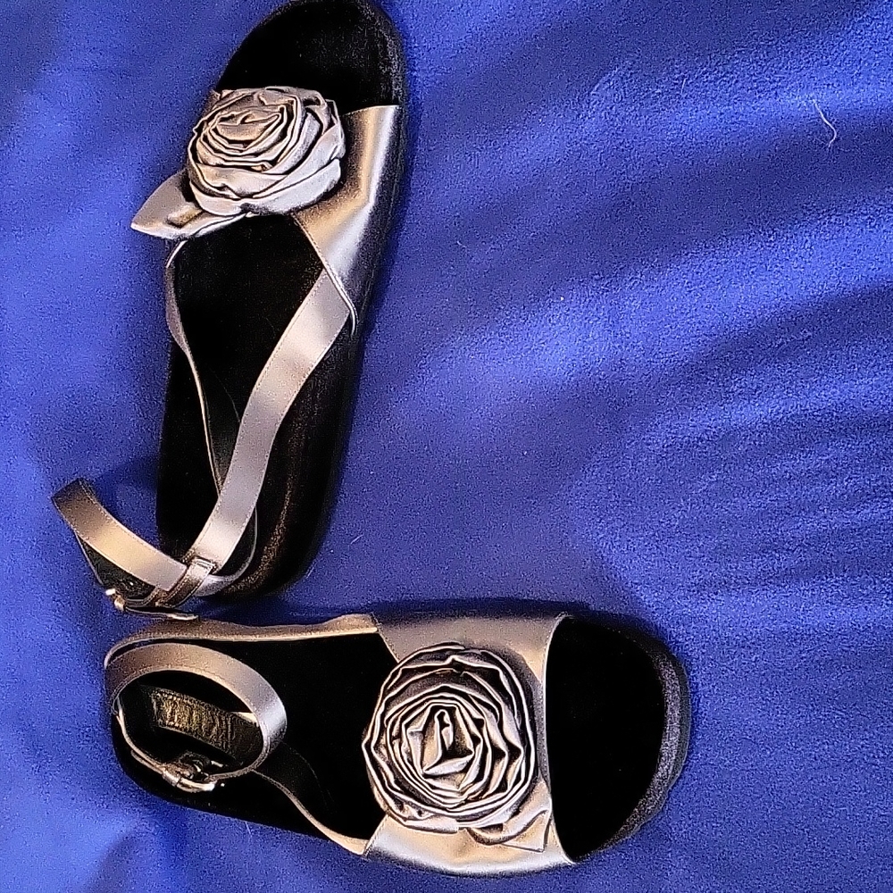MIU MIU Rose Flower Sandal Slate Gray Satin